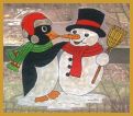 Fensterbild Schneemann mit Pinguin